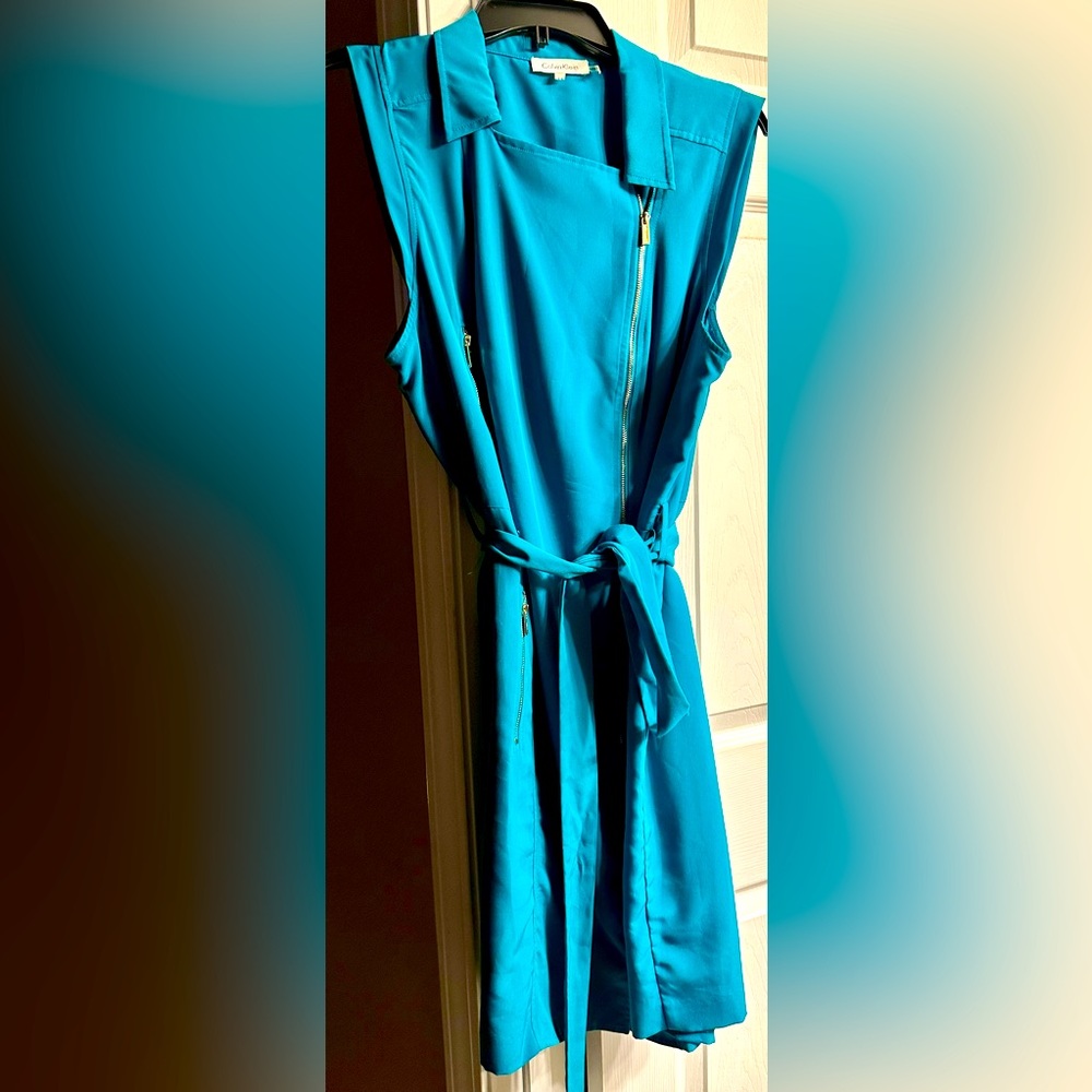 Beautiful Calvin Klein teal dress zip and waist tie.worn 1-2 times.